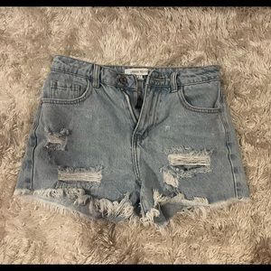 Distressed mom fit shorts